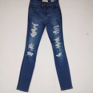 Pacsun Mid Rise Denim Jegging Size 25‎ w/ Distressed Dark Wash Denim